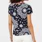 Tommy Hilfiger Women's Cotton Printed Striped Neck Top Blue Size Large