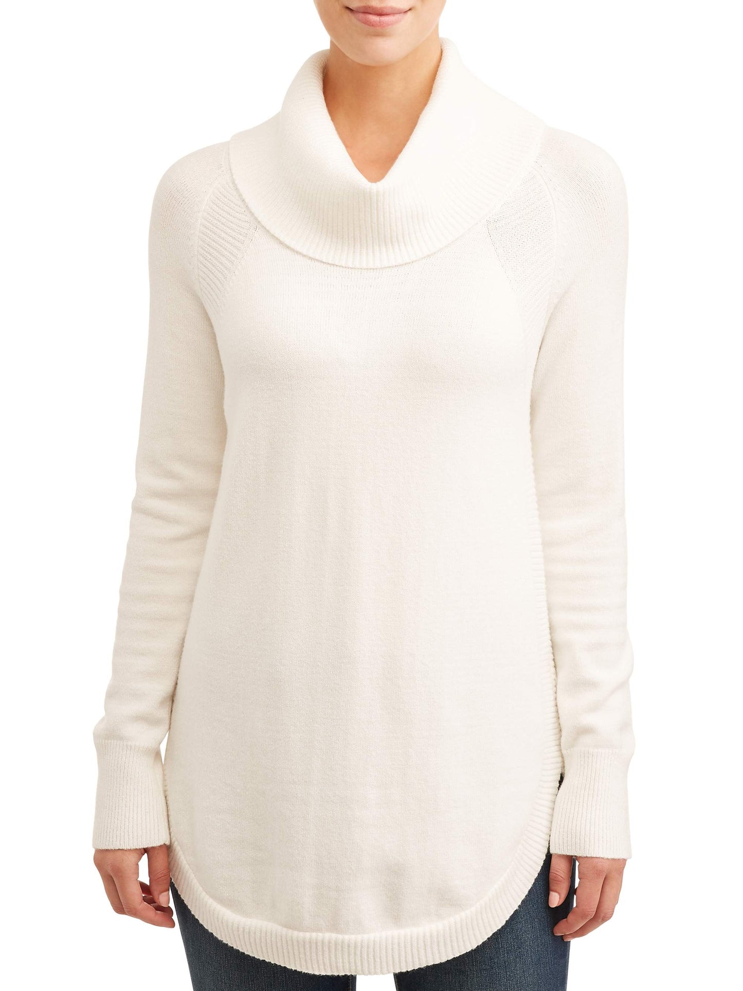 Style & Co Women's Ivory Heather Long Sleeve Crew Neck Sweater White Size PM
