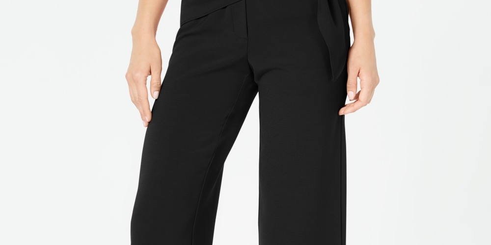 Alfani Women's Sash Belt Cropped Pants Black Size 12
