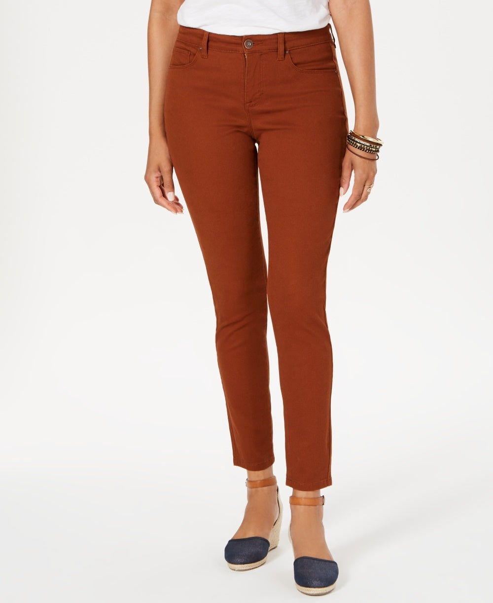 Style & Co Women's Curvy Fit Tummy Control Skinny Jeans Brown Size 14P