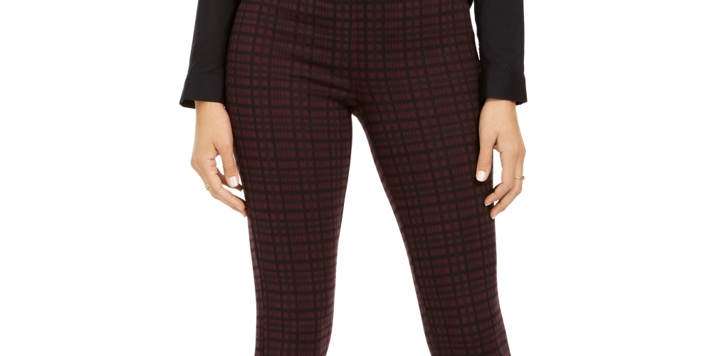 Style & Co Women's Plaid Ponte Legging Purple Size PL
