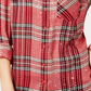 Style & Co Women's Sequined Windowpane Plaid Long Sleeve Collared Button Up Top Red Size Petite Medium