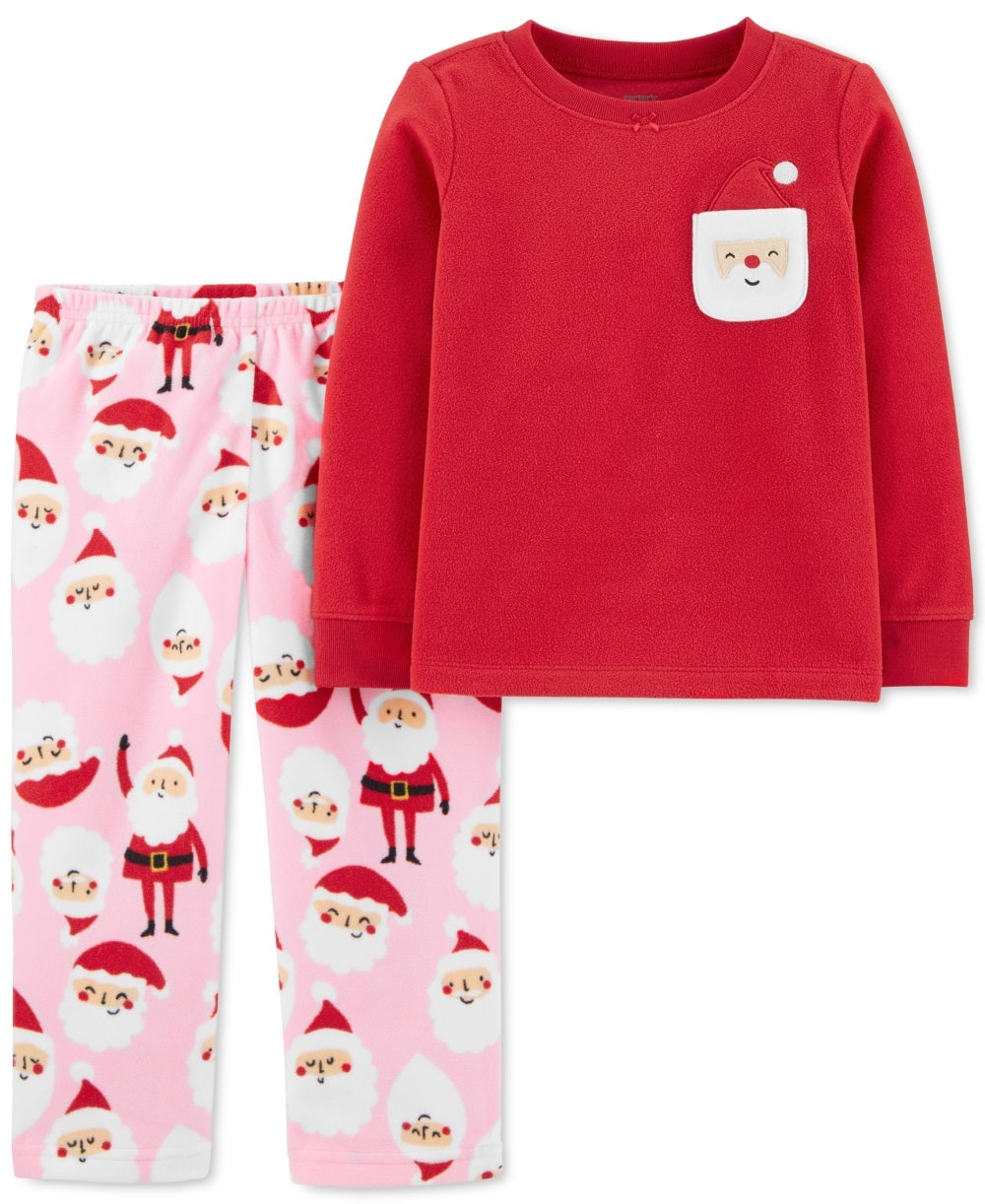 Carter's Toddler Girl's 2 Pc Fleece Santa Pajamas Set Red Size 3T