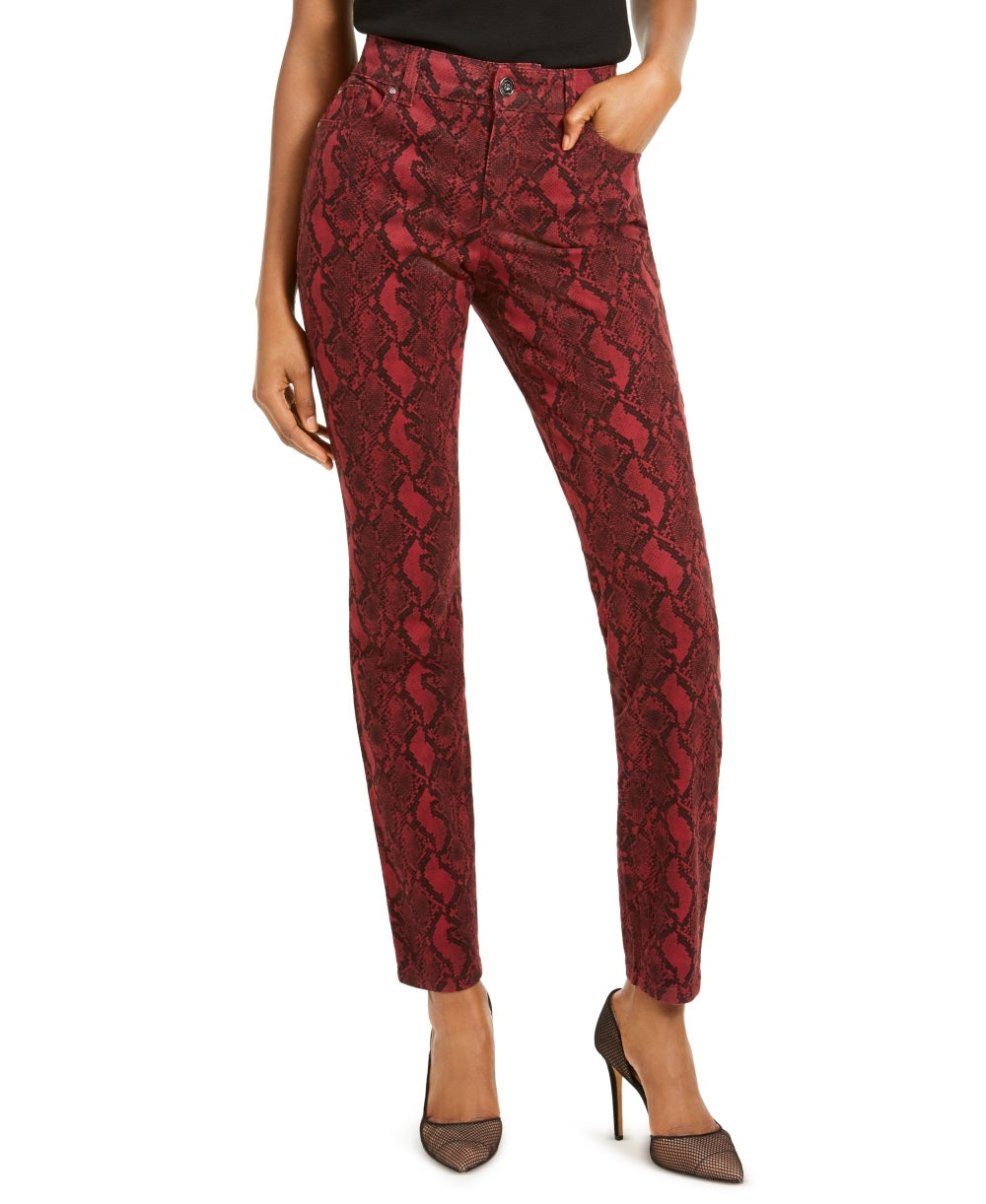 INC International Concepts Women's Incessential Snake Print Skinny Jeans Red Size 12
