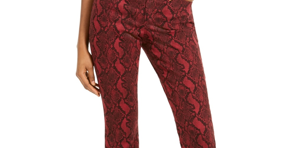 INC International Concepts Women's Incessential Snake Print Skinny Jeans Red Size 12