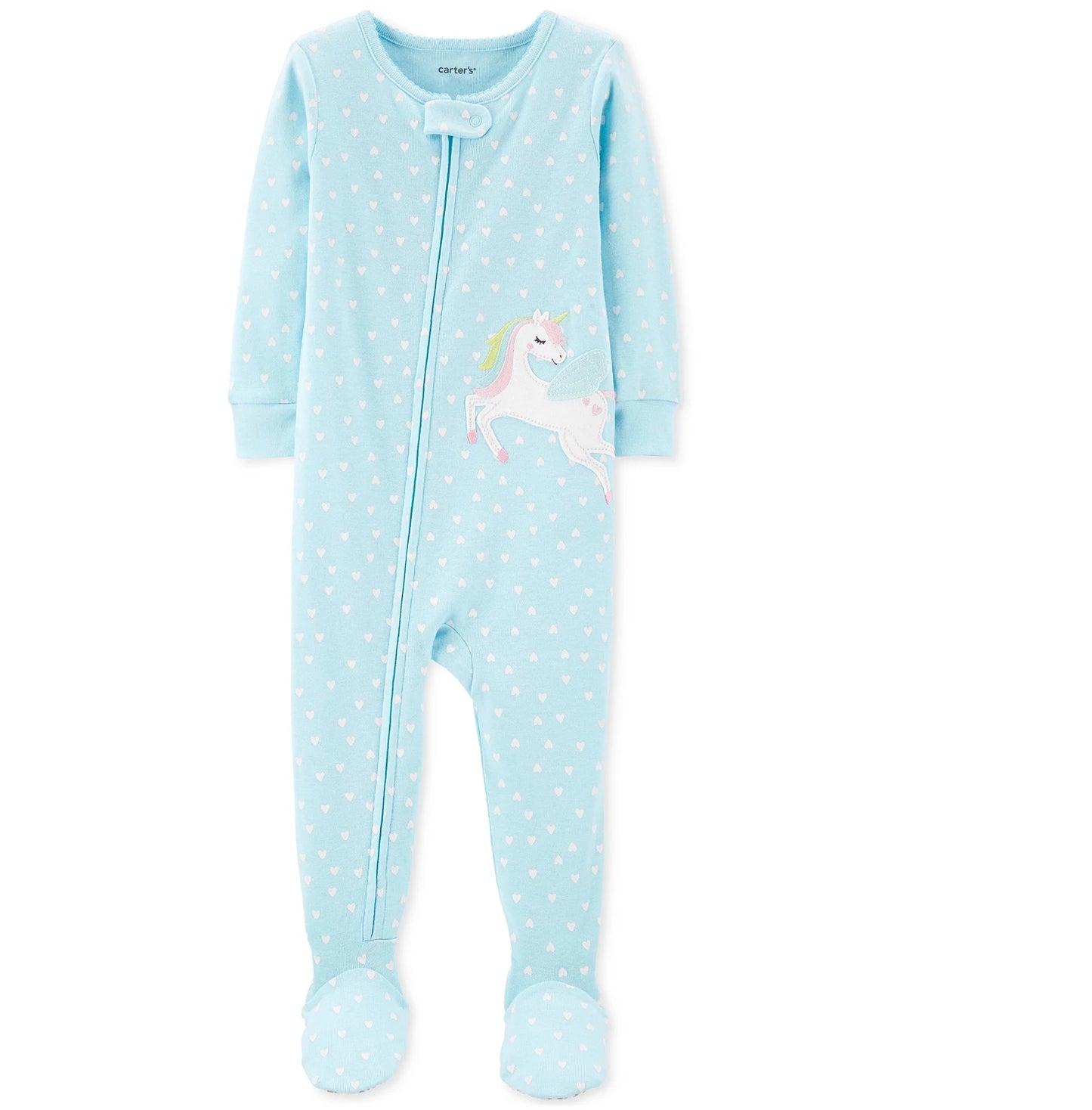 Carter's Kid's Toddler Girls 1 Pc. Heart Print Pegasus Footed Pajamas Blue Size 3T