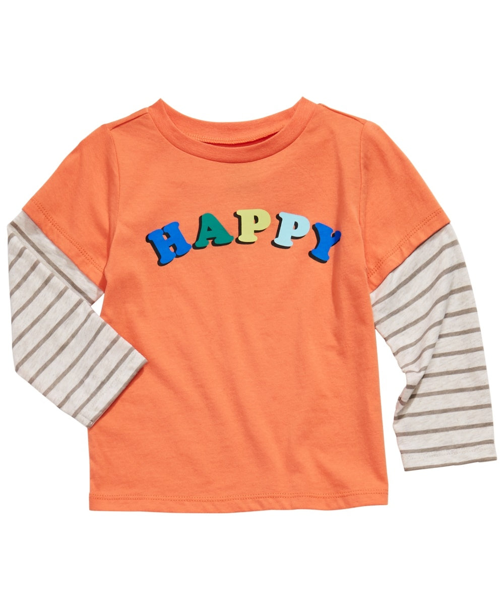 First Impressions Kid's Toddler Boys Happy Print Layered Look T Shirt Orange Size 3T