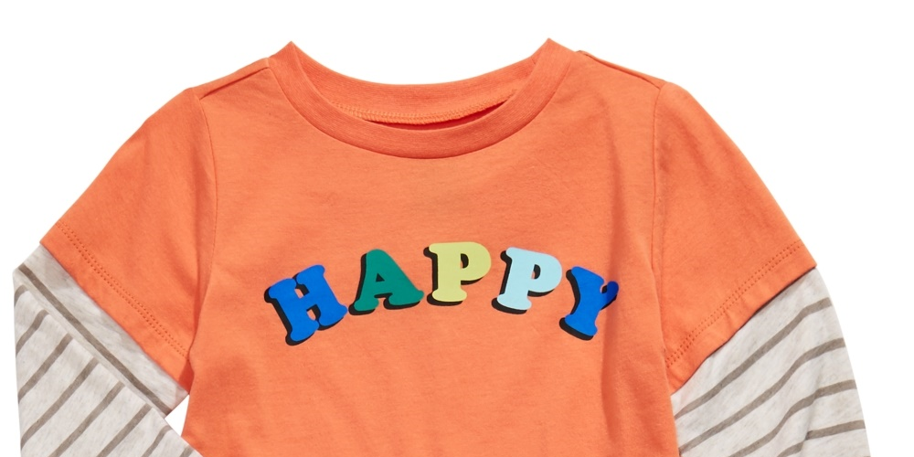 First Impressions Kid's Toddler Boys Happy Print Layered Look T Shirt Orange Size 3T