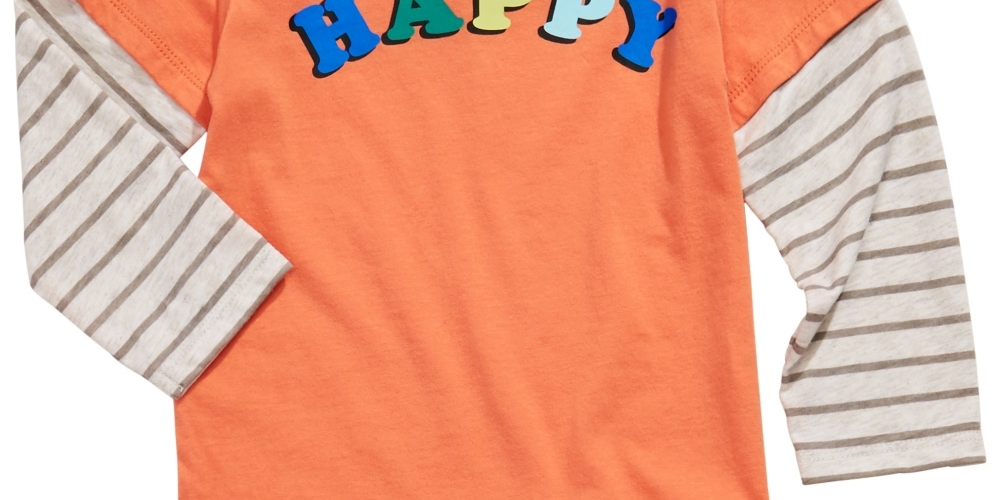 First Impressions Kid's Toddler Boys Happy Print Layered Look T Shirt Orange Size 3T