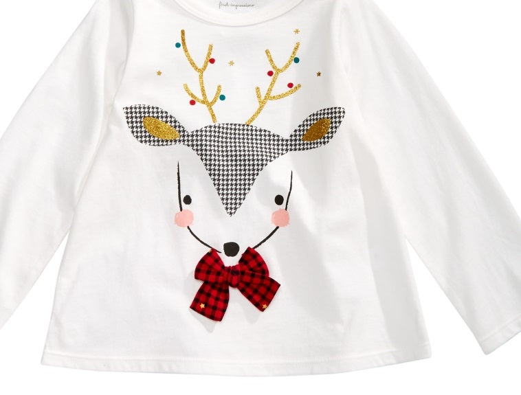 First Impressions Toddler Girl's Reindeer Bow T-Shirt  White Size 2T