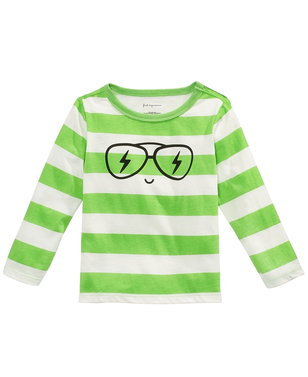 First Impressions Kid's Baby Boys Striped Face Print Cotton T Shirt Green Size 18