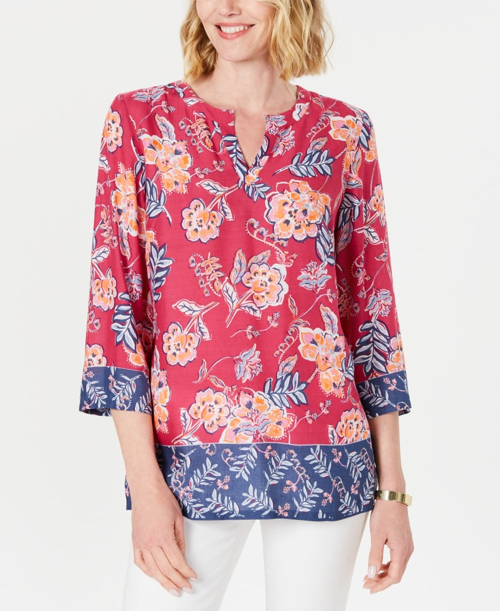 Charter Club Women's Double Floral Printed Tunic Pink Size Petite Medium