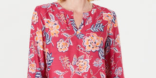 Charter Club Women's Double Floral Printed Tunic Pink Size Petite Medium