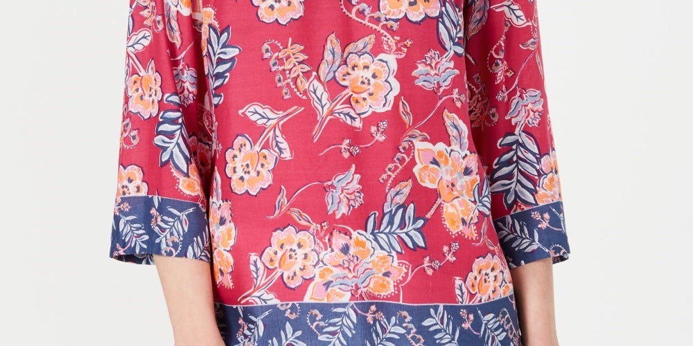 Charter Club Women's Double Floral Printed Tunic Pink Size Petite Medium