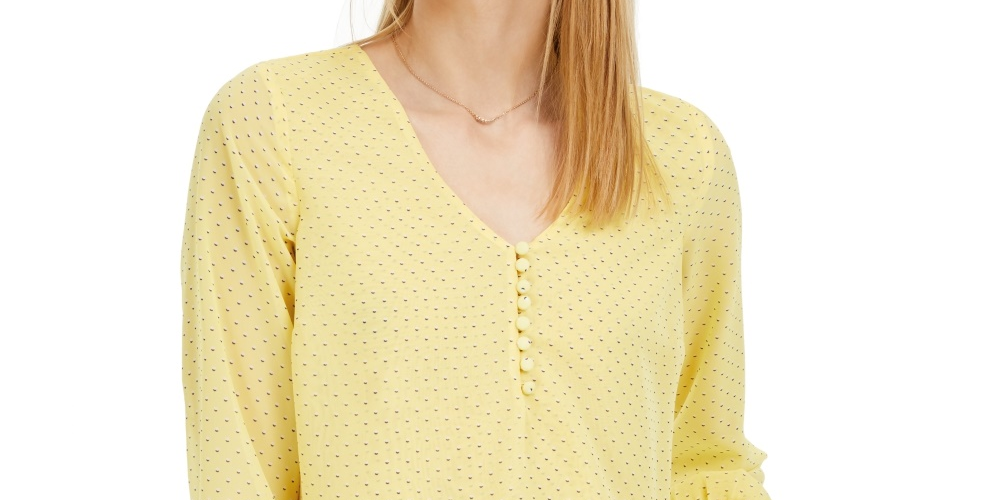 Maison Jules Women's Printed Ruffled-Cuff Top  Med Yellow Size X-Large