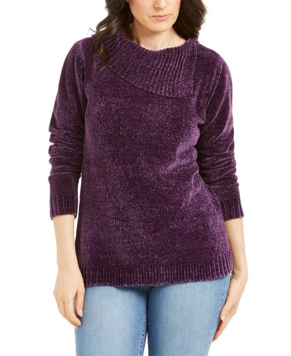 Karen Scott Women's Envelope Neck Chenille Sweater Purple Size PS