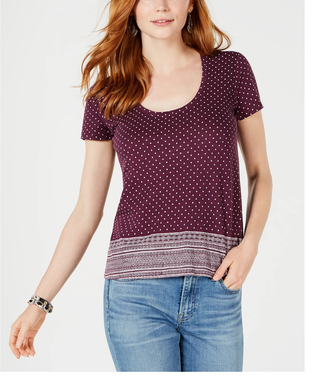 Lucky Brand Women's Border Print Tee Purple Size X-Large