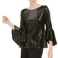 MSK Women's Mirror-Dot Bell-Sleeve Top Black Size X-Large