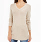 Charter Club Women's Marled V Neck Sweater Beige Size Petite Small