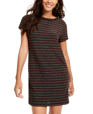 Rosie Harlow Junior's Lurex Striped T Shirt Dress Brown Size X-Large
