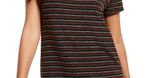 Rosie Harlow Junior's Lurex Striped T Shirt Dress Brown Size X-Large