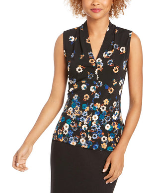 Calvin Klein Women's Sleeveless Printed Top Blue Size Petite X-Large