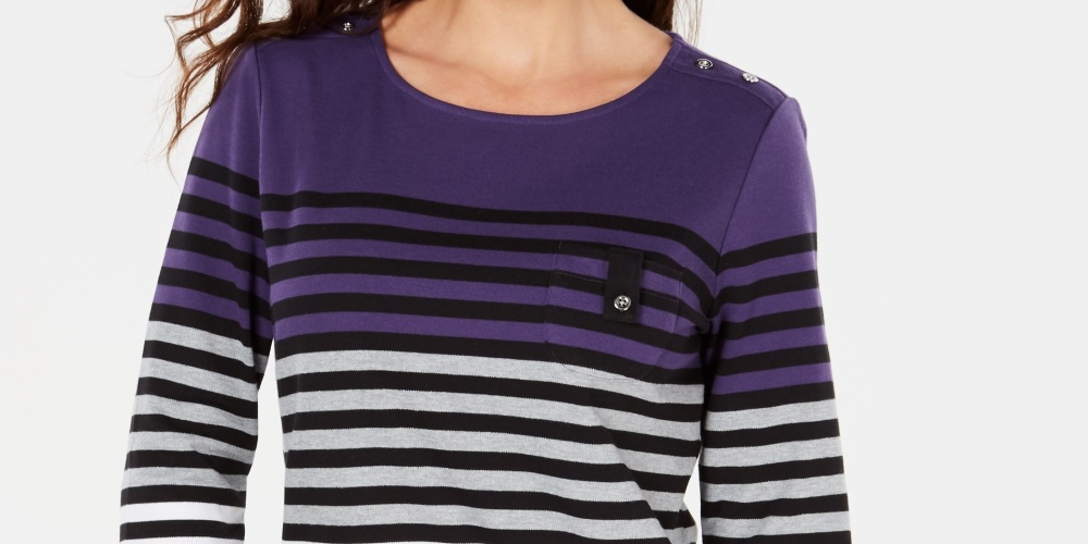 Karen Scott Women's Petite Striped Colorblocked Top Purple Size Petite