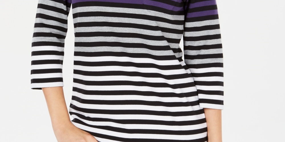 Karen Scott Women's Petite Striped Colorblocked Top Purple Size Petite