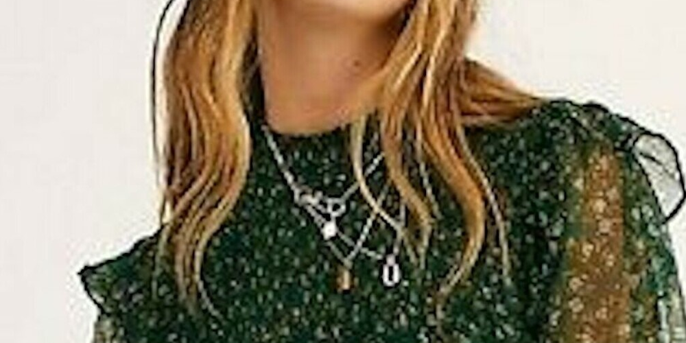 Free People Women's Printed Long Sleeve Mandarin Collar Peplum Top Green Size Extra Large