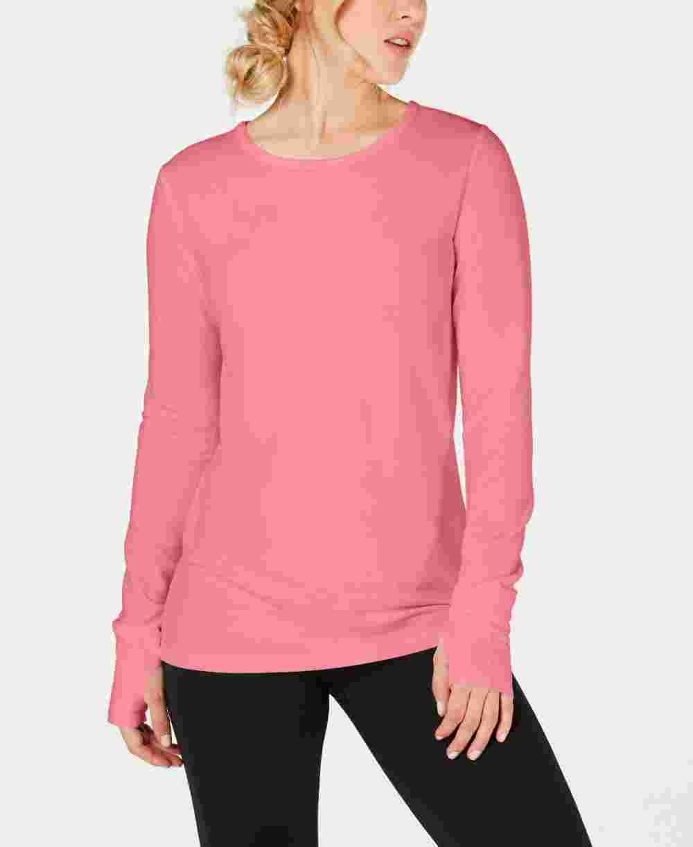 Ideology Women's Long Sleeve T Shirt Active Wear Top Pink Size Small
