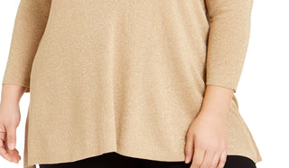 Anne Klein Women's Textured Glitter Long Sleeve Jewel Neck Top Gold Size 1X