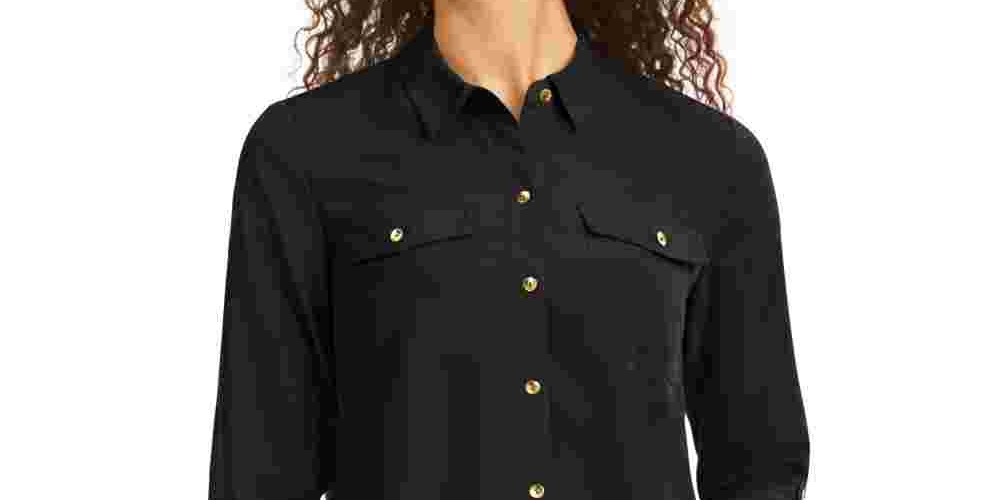 Charter Club Women's Two-Pocket Shirt  Black Size Large
