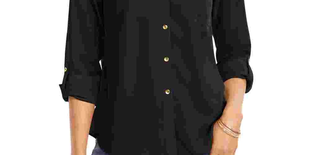Charter Club Women's Two-Pocket Shirt  Black Size Large