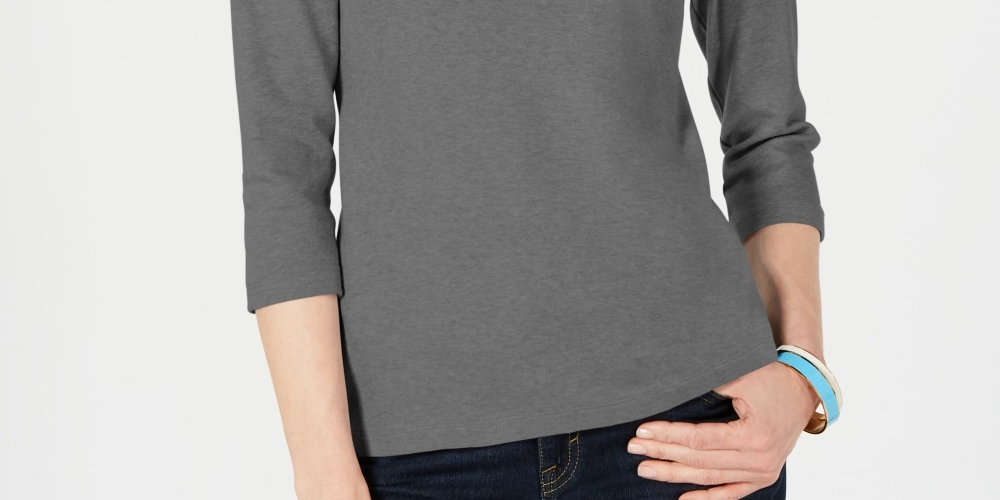 Karen Scott Women's Cotton Henley Top Charcoal Size XX-Large