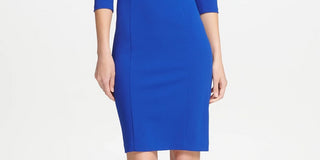 DKNY Women's Ruffle V Neck Sheath Dress Blue Size 8