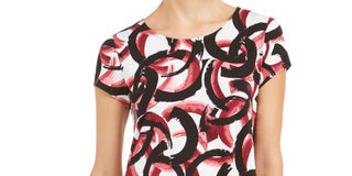 Alfani Women's Petite Printed Round-Hem T-Shirt  Red Size PM