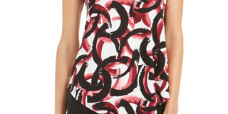 Alfani Women's Petite Printed Round-Hem T-Shirt  Red Size PM