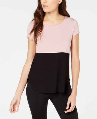 Alfani Women's Petite Printed Round-Hem T-Shirt  Dark Pink Size PM