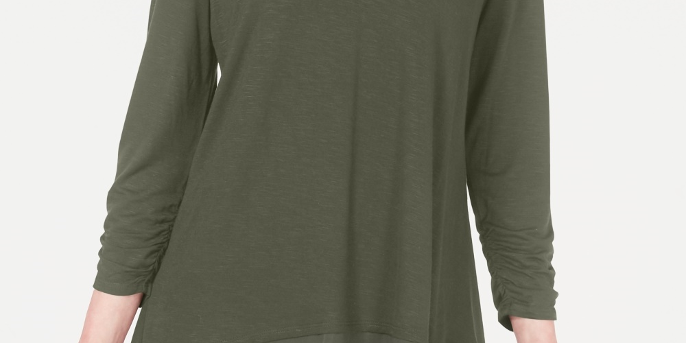 Style & Co Women's Petite Chiffon-Hem Top Med Green Size PM