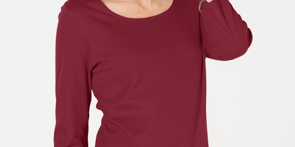 Karen Scott Women's Petite Cotton Scoop-Neck Top Medium Red Size PS