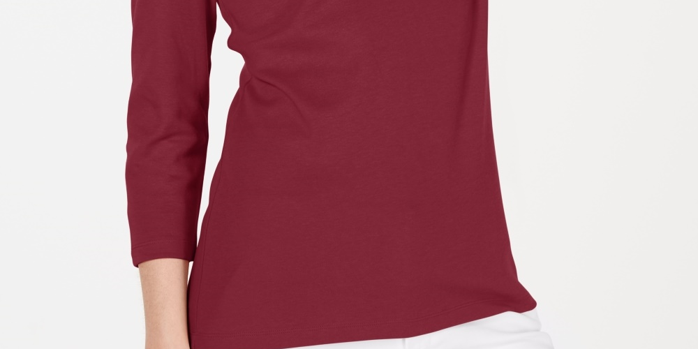 Karen Scott Women's Petite Cotton Scoop-Neck Top Medium Red Size PS