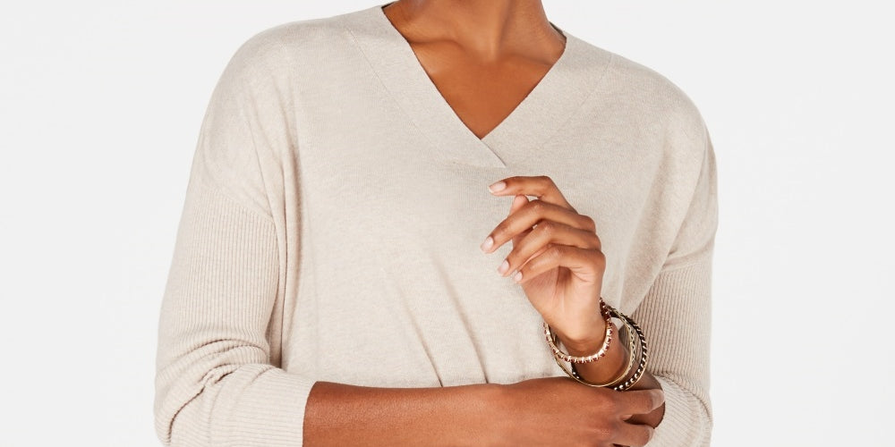 Style & Co Women's Petite V-Neck Tunic Beige Size PM