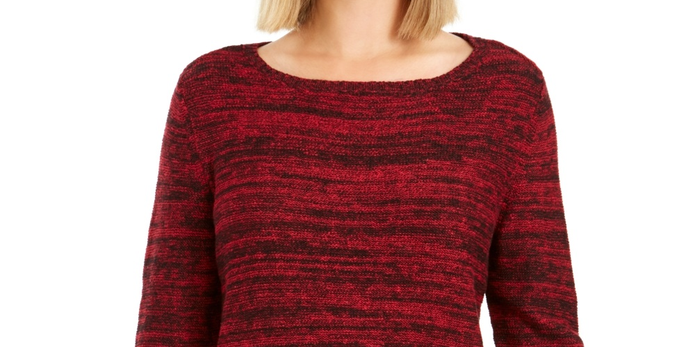 Style & Co Women's Petite Ruffle-Hem Tunic Sweater Red Size PS
