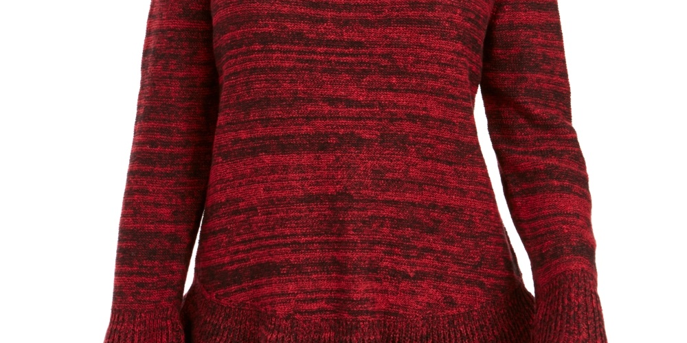 Style & Co Women's Petite Ruffle-Hem Tunic Sweater Red Size PS