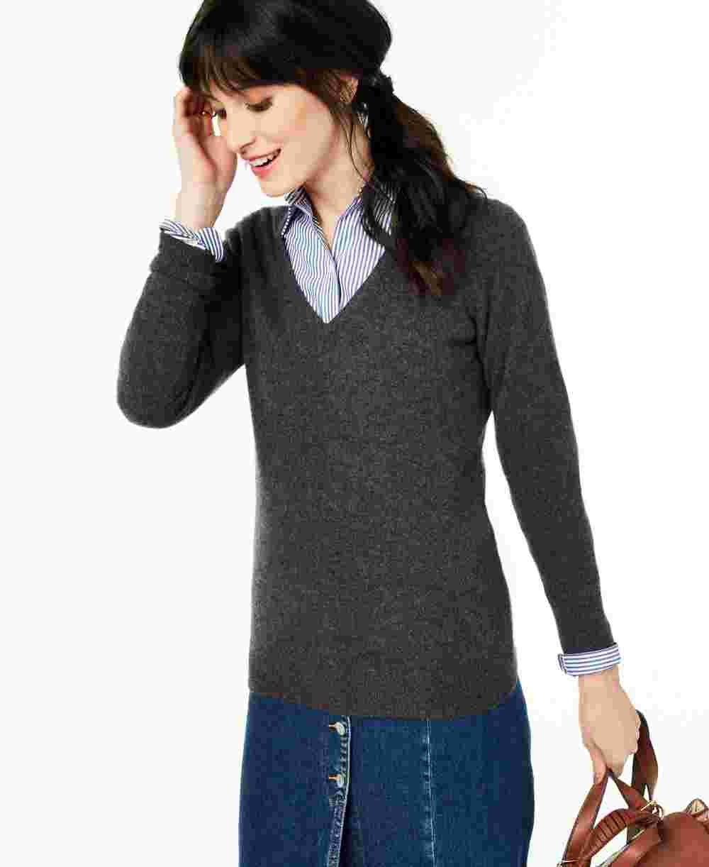 Charter Club Women's V Neck Cashmere Sweater Regular & Petite Sizes Gray Size Petite Small