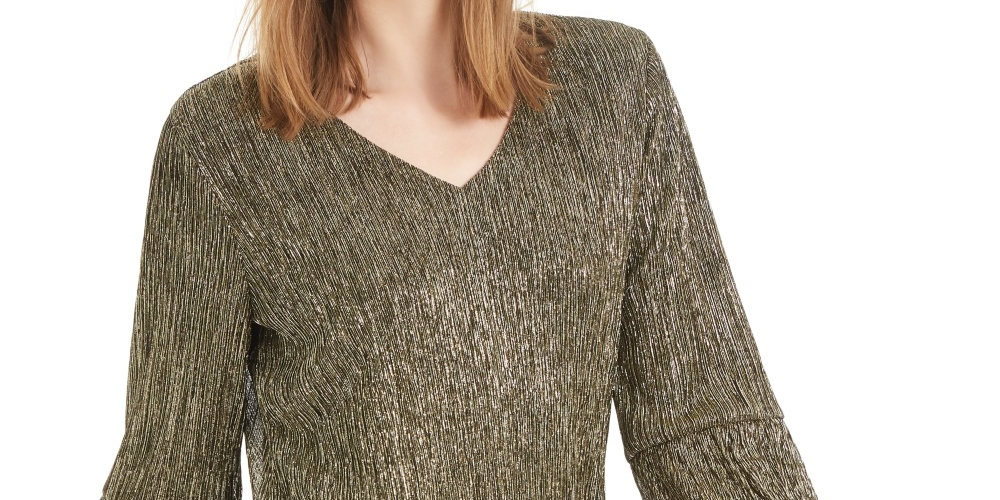 Alfani Women's Petite Metallic Bubble Top Gold Size PSM