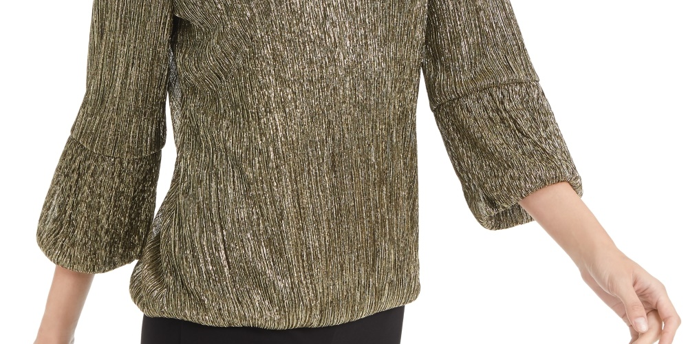 Alfani Women's Petite Metallic Bubble Top Gold Size PSM