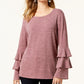 Style & Co Women's Petite Double Bell Sleeve Top  Red Size PL