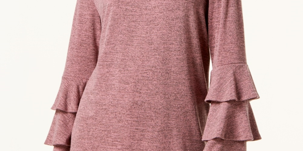 Style & Co Women's Petite Double Bell Sleeve Top  Red Size PL