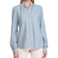 Ralph Lauren Women's Cuffed V Neck Button Up Top Blue Size X-Small